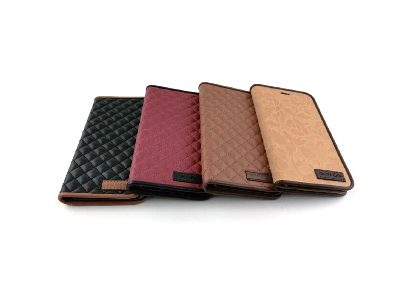 Four leather phone cases in different colors.