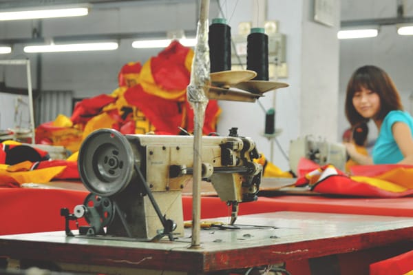 A sewing machine in a factory.